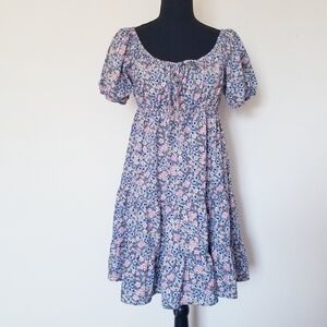 Salt & Sugar Dress Puffed Sleeves Babydoll Blue Ditsy Floral Cottagecore